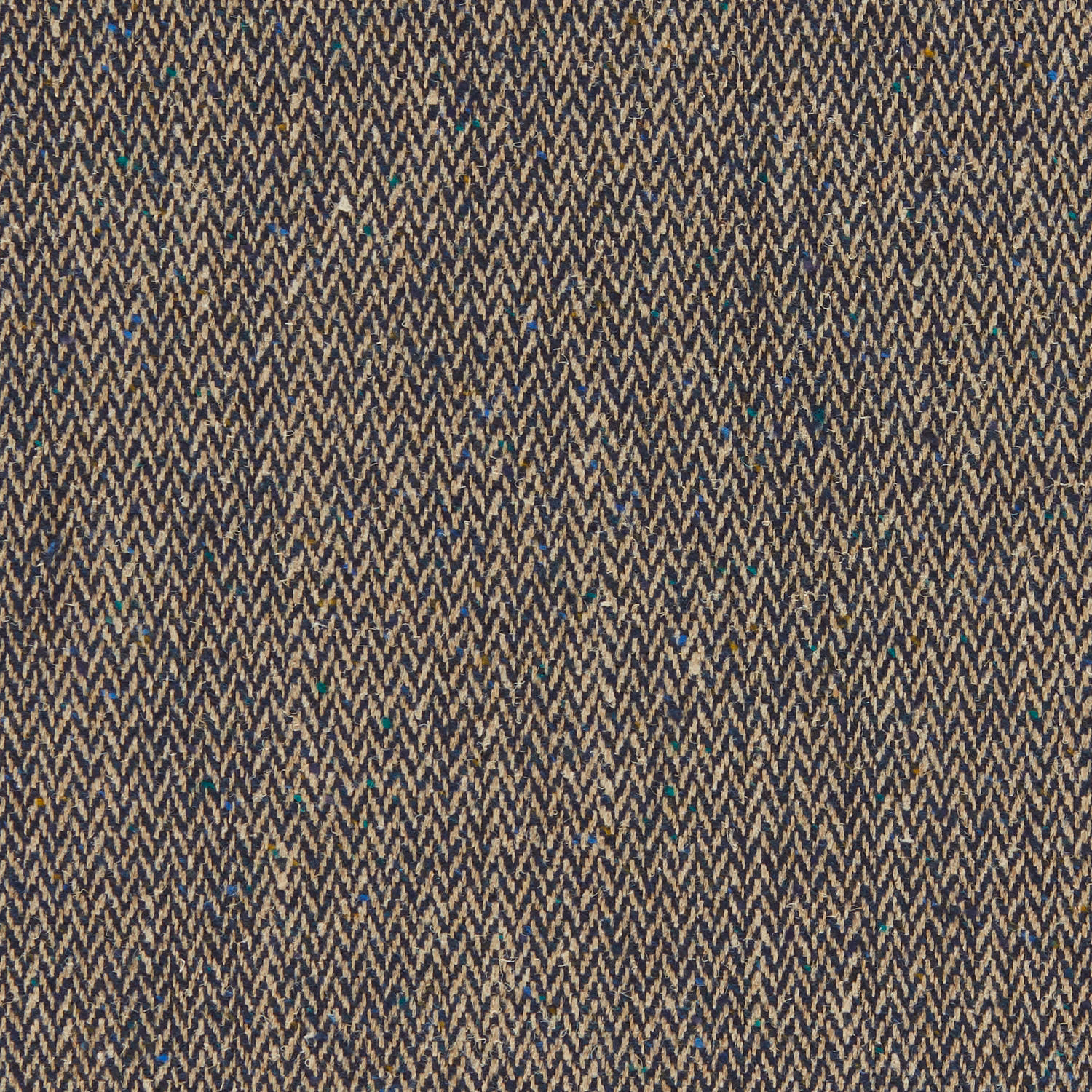 Deep indigo and taupe woven chevron check with subtle teal flecks