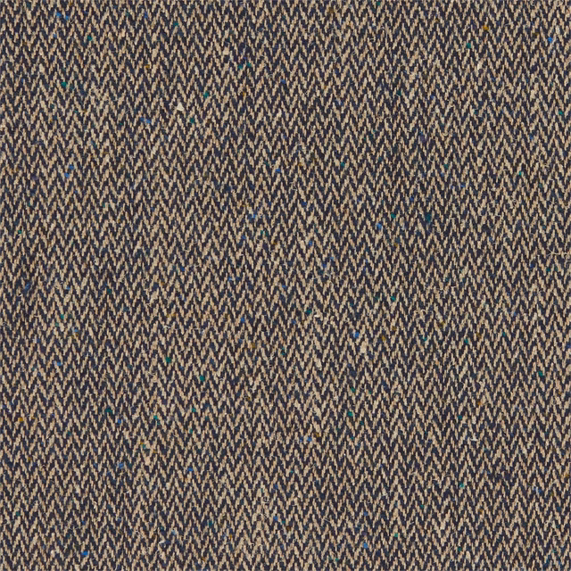 Deep indigo and taupe woven chevron check with subtle teal flecks