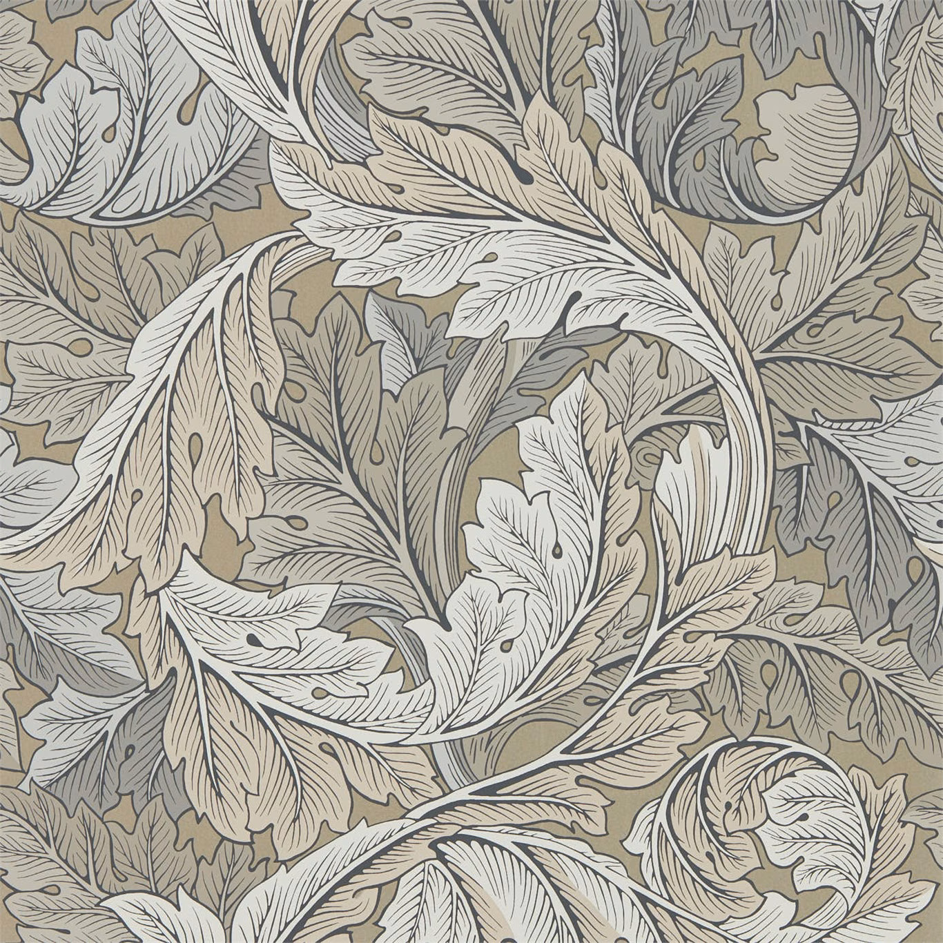 Stone-grey Acanthus leaves, warm beige ground and fine charcoal outlines