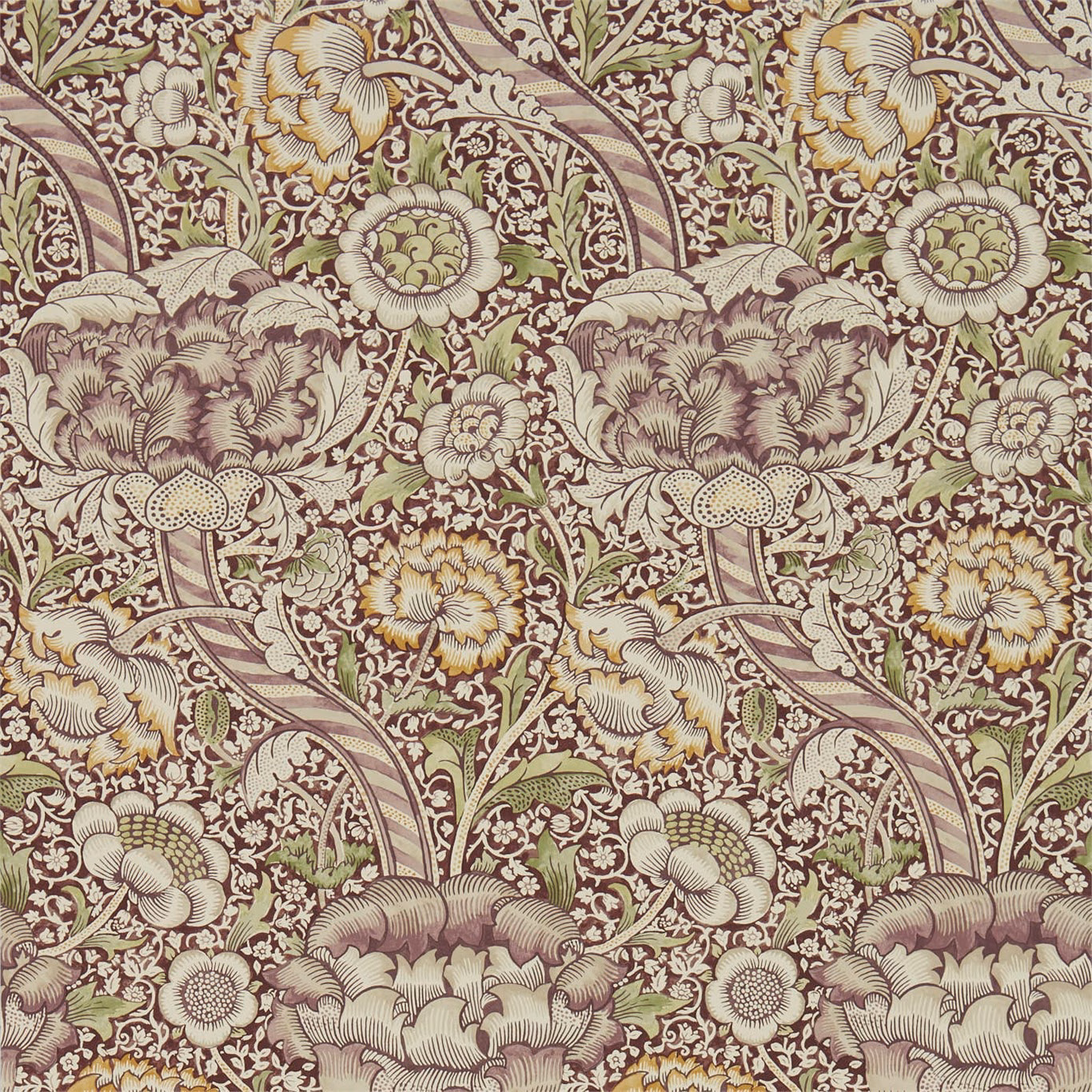 Wine wallpaper with saffron flowers, cream foliage and olive leaves in a dense repeat
