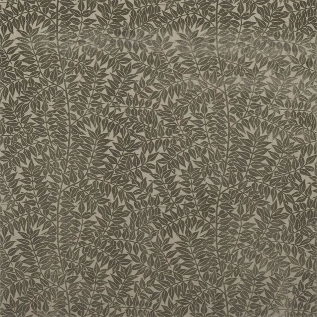 Muted loden-sage ground with dense dark olive leafy branches in a woven texture