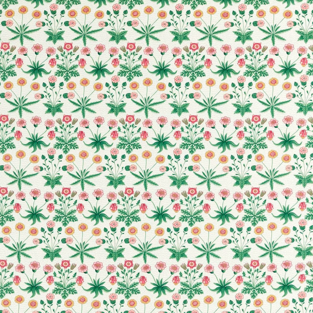 Cream floral fabric with pink blooms, yellow daisies and green leafy sprigs