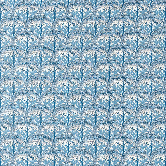 Muted blue-grey repeating tree branches on a pale ground