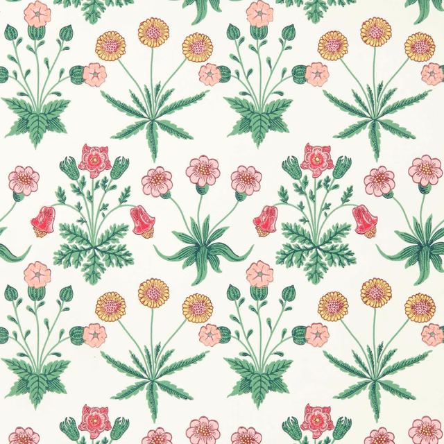 Cream wallpaper with pink, berry, yellow and green botanical flower sprays