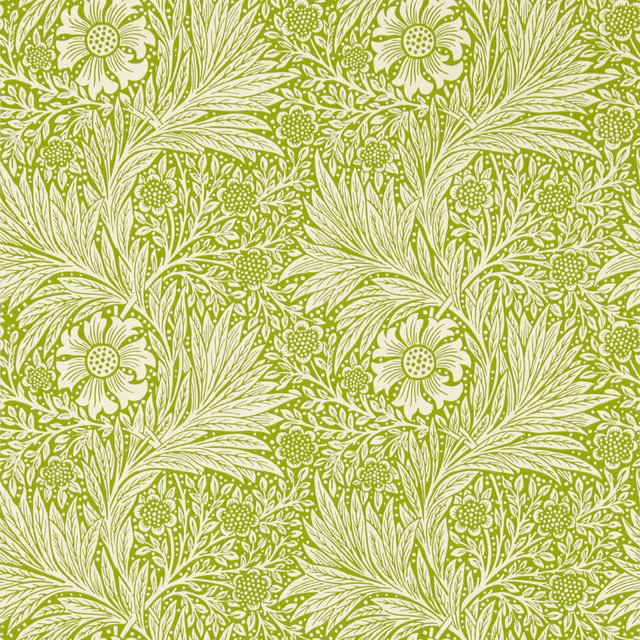 Sap green wallpaper with cream daisies, thistles and sweeping leafy stems