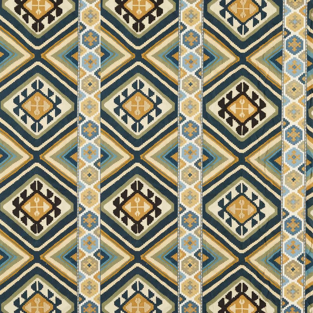 Sunflower gold and green geometric kilim weave with cream diamond bands