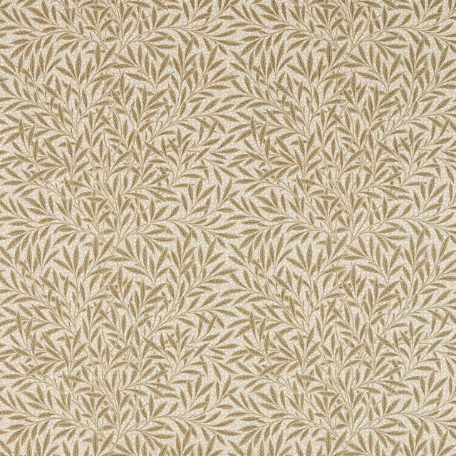Muted olive willow leaves on a pale stone ground, densely woven textile