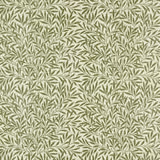 Muted willow-green leafy sprigs on a softly textured cream fabric ground
