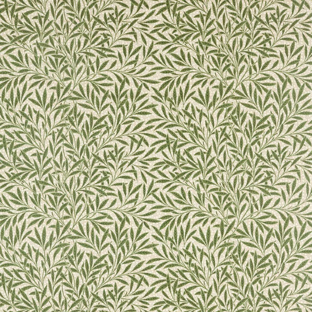 Muted willow-green leafy sprigs on a softly textured cream fabric ground
