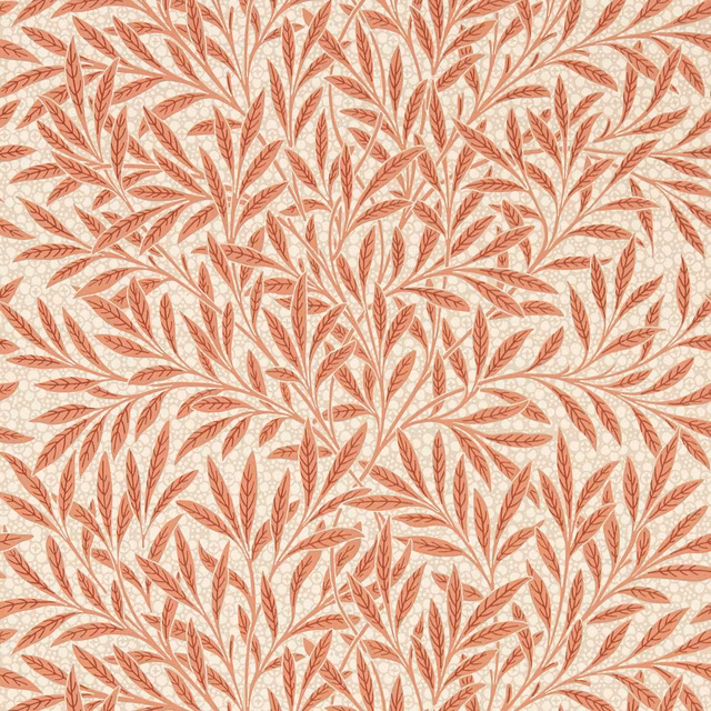 Blush pink leafy branches on a warm cream botanical wallpaper ground