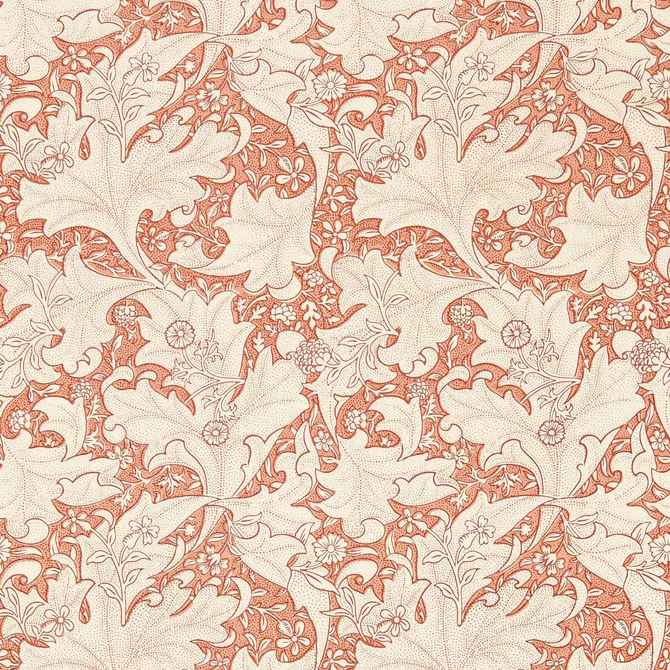 Muted chrysanthemum pink floral scrolls and fine botanical lines on a warm cream ground