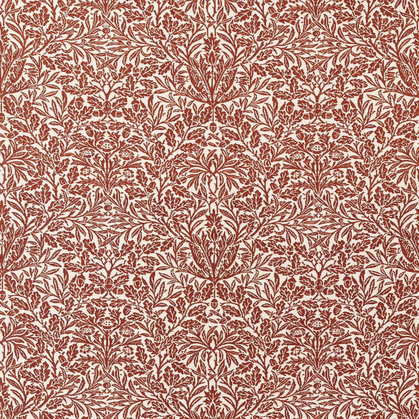 Dense madder-red botanical vines and leaves woven across a warm ivory ground