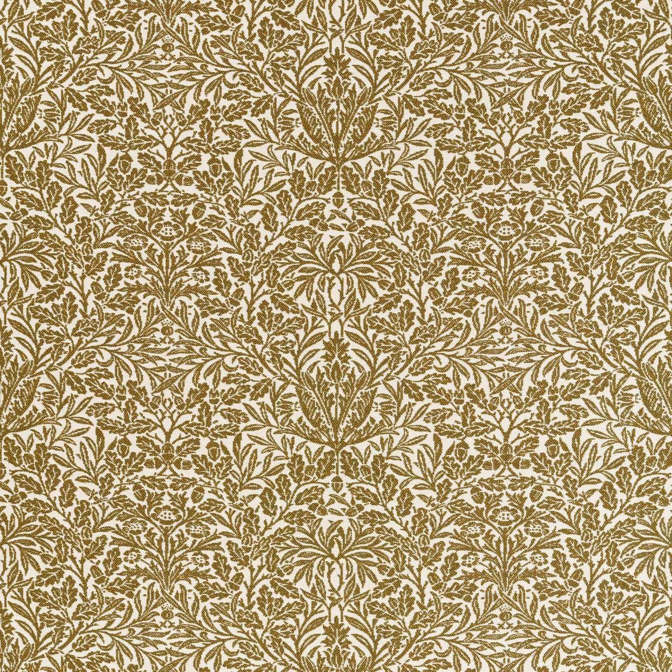 Dense moss-green botanical damask weave on a warm cream ground