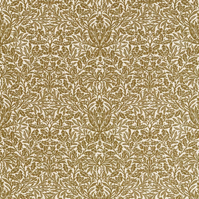 Dense moss-green botanical damask weave on a warm cream ground