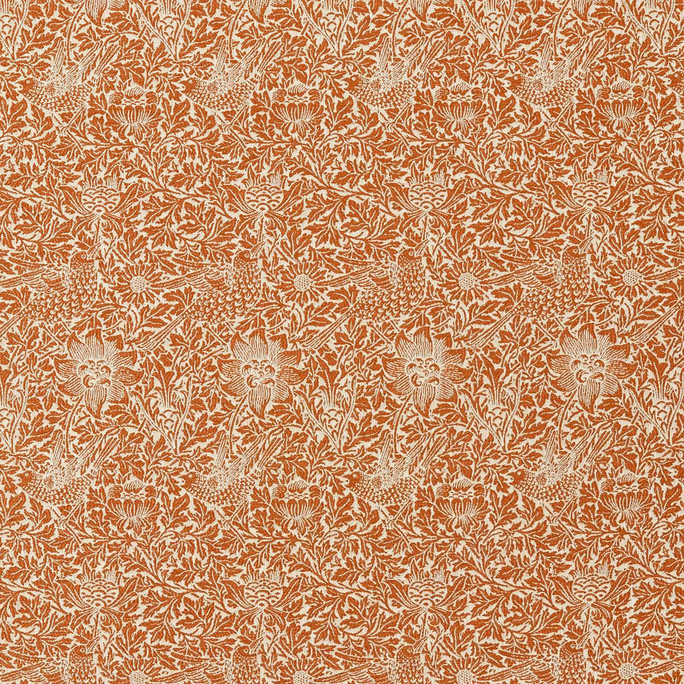 Warm apricot and linen Bird & Anemone weave with dense floral foliage