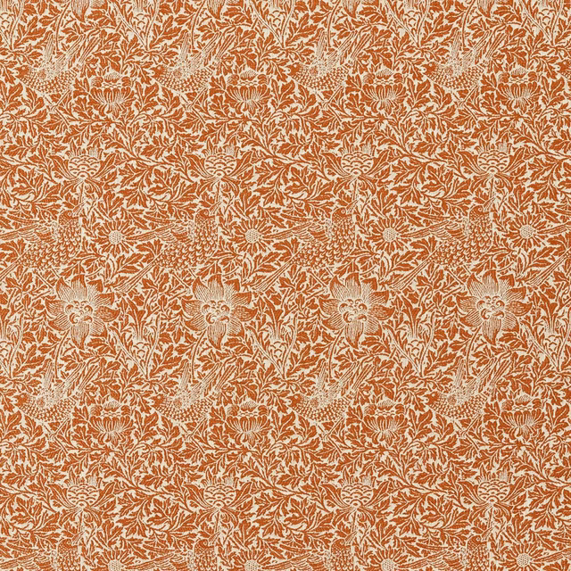 Warm apricot and linen Bird & Anemone weave with dense floral foliage