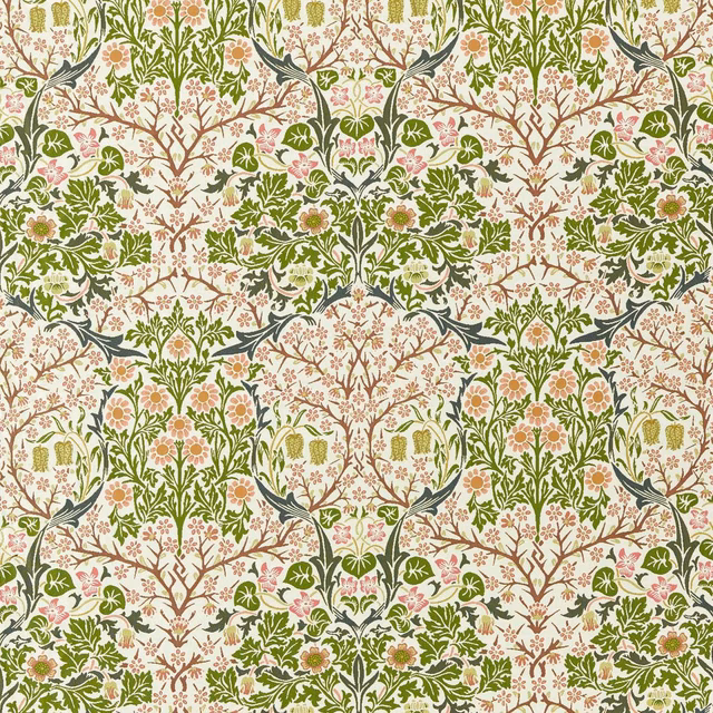 Cream-ground botanical weave with olive foliage and clay-toned branching motifs