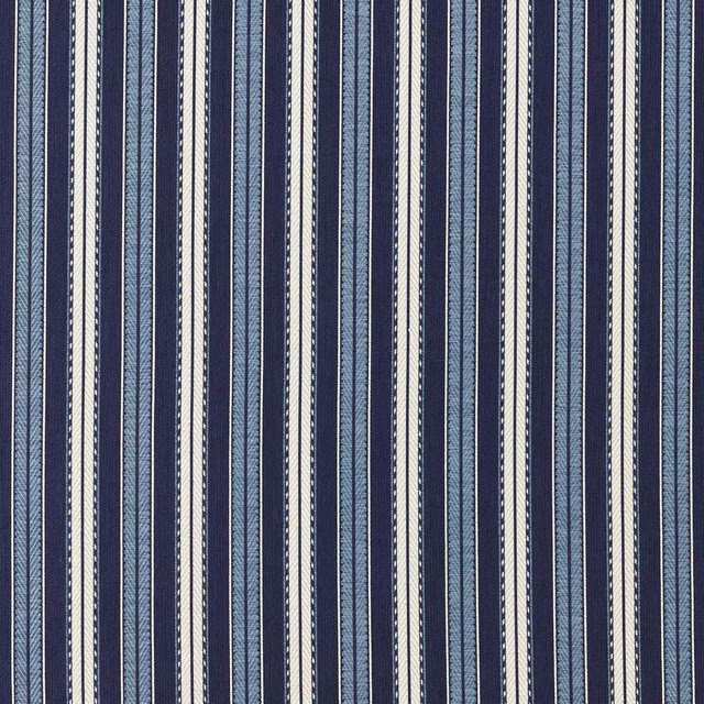 Deep indigo outdoor stripe with pale blue zigzag weave and fine cream lines