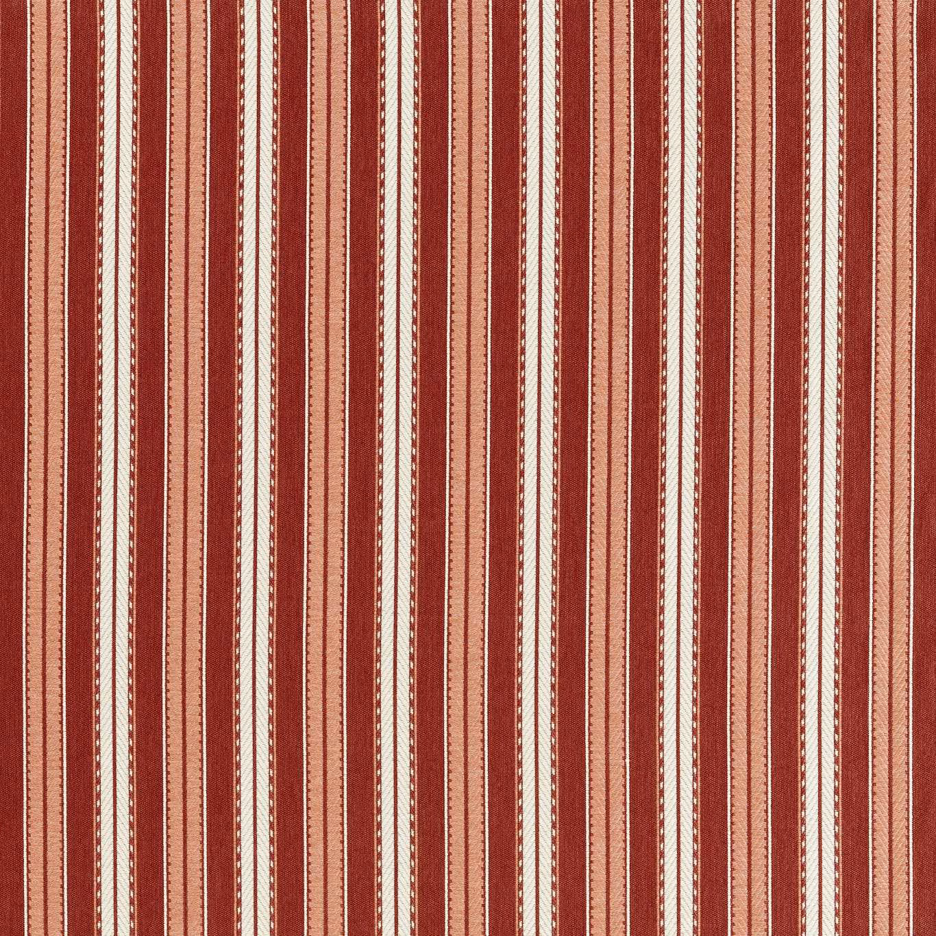 Brick red and cream vertical woven stripe with fine textured linear detailing