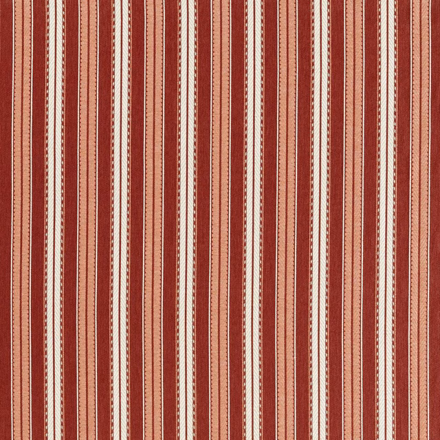 Brick red and cream vertical woven stripe with fine textured linear detailing