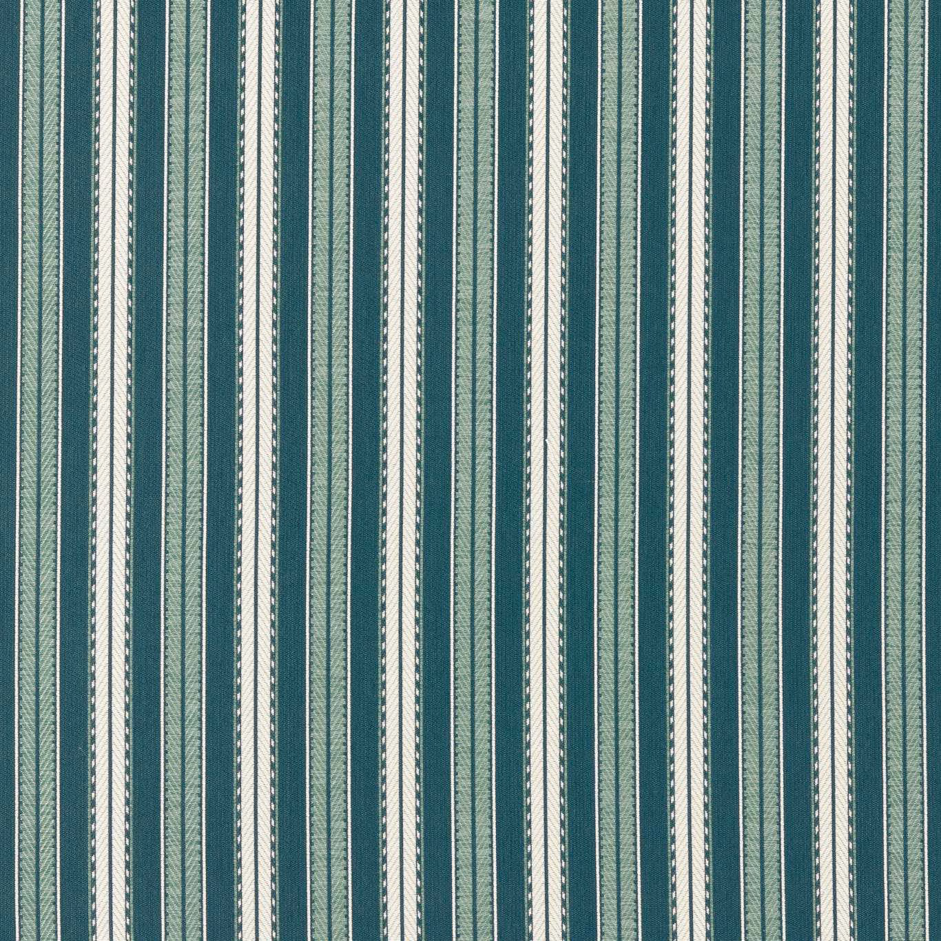 Deep teal and ivory vertical woven stripes with fine textured detailing