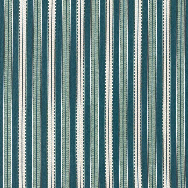 Deep teal and ivory vertical woven stripes with fine textured detailing