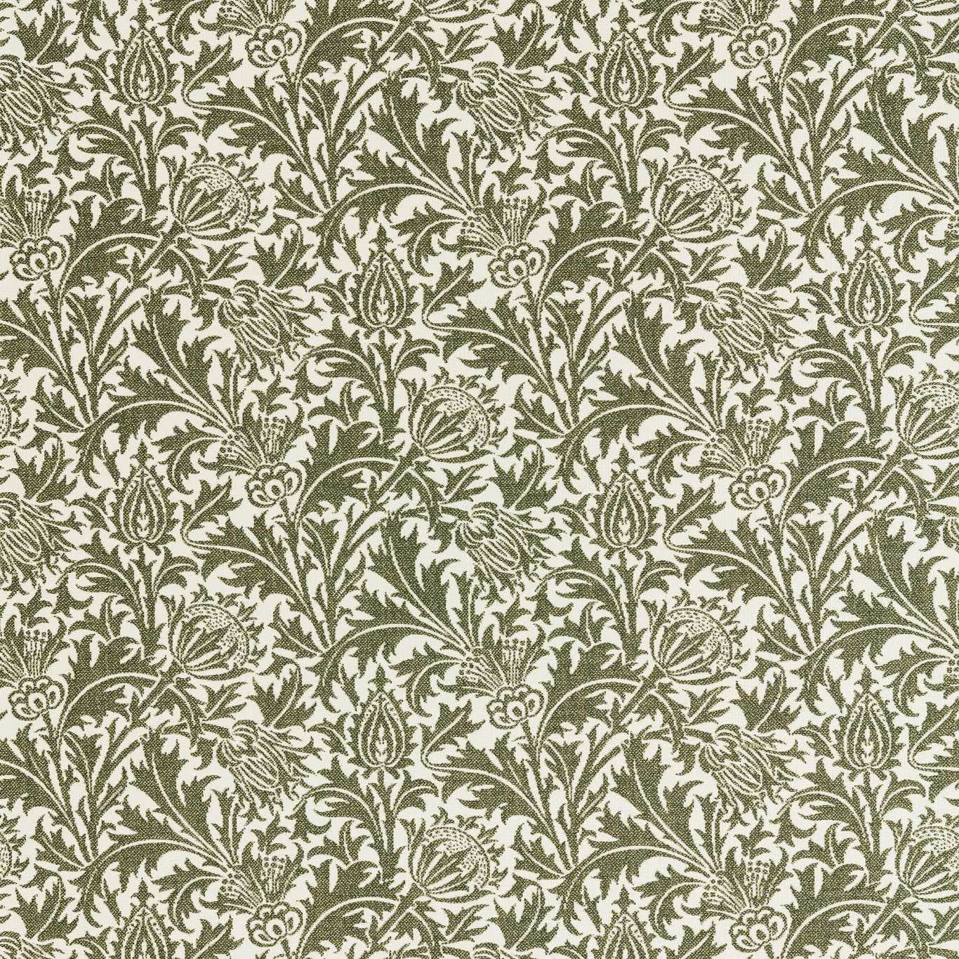 Muted olive-green thistle and leaf motifs on a pale cream ground