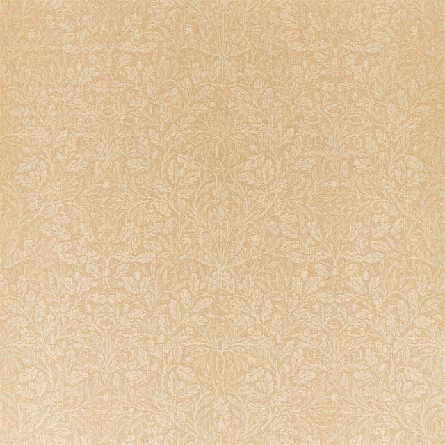 Warm ochre woven ground with dense cream botanical stems, leaves and flowers
