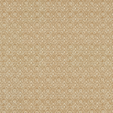 Warm bark taupe woven fabric with dense cream bellflower motifs and fine floral texture