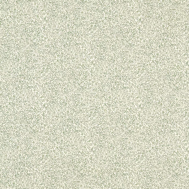 Pale sage-green fabric with densely scattered tiny leafy sprigs and fine texture