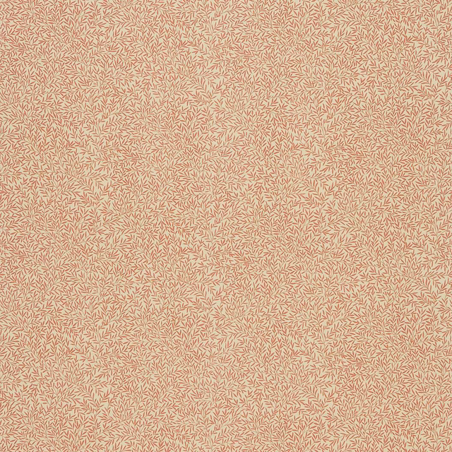 Muted terracotta leaf sprigs densely scattered across a warm beige textile ground