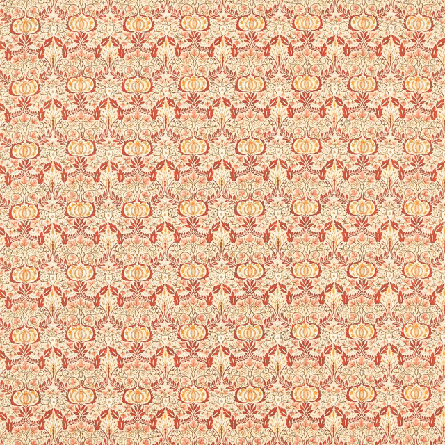 Dense small floral chintz in russet red, cream and muted gold