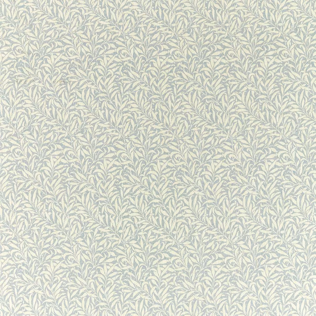 Pale sage-green fabric with densely repeated ivory willow leaves and a softly textured surface