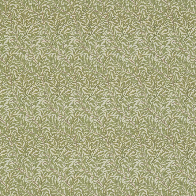 Muted olive ground with cream leafy boughs and fine textile texture