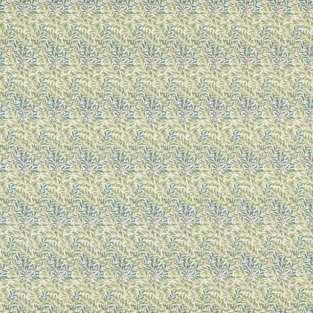 Pale nettle-green ground with dense cream and blue-grey willow leaves