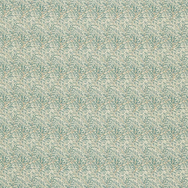 Muted sage fabric with dense cream and blush Willow Bough leaf sprays