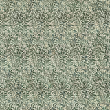 Cream fabric with curling sage-green leafy branches, pale foliage and fine brown stems