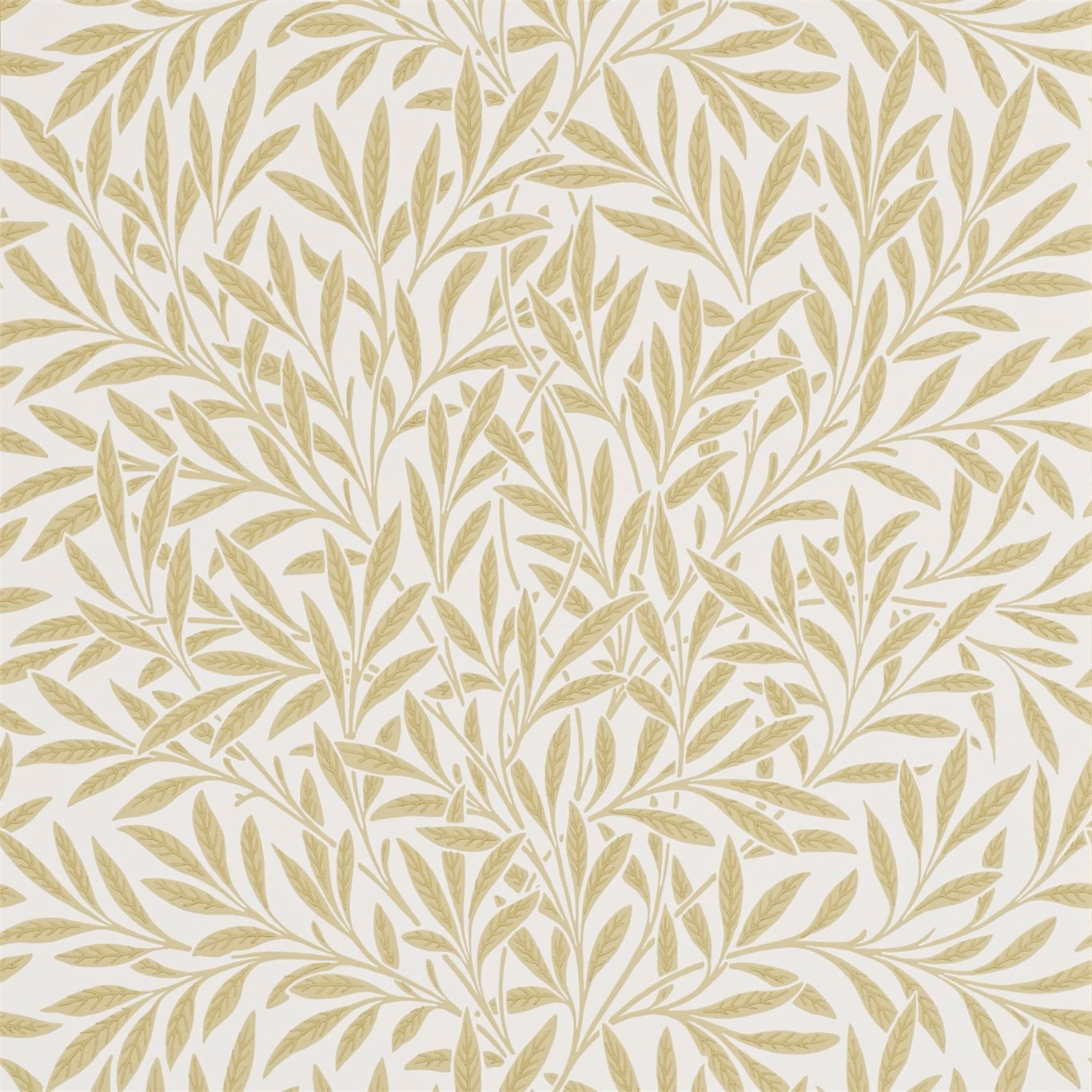 Ivory wallpaper with muted camomile-olive willow branches and finely veined leaves