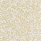 Ivory wallpaper with muted camomile-olive willow branches and finely veined leaves