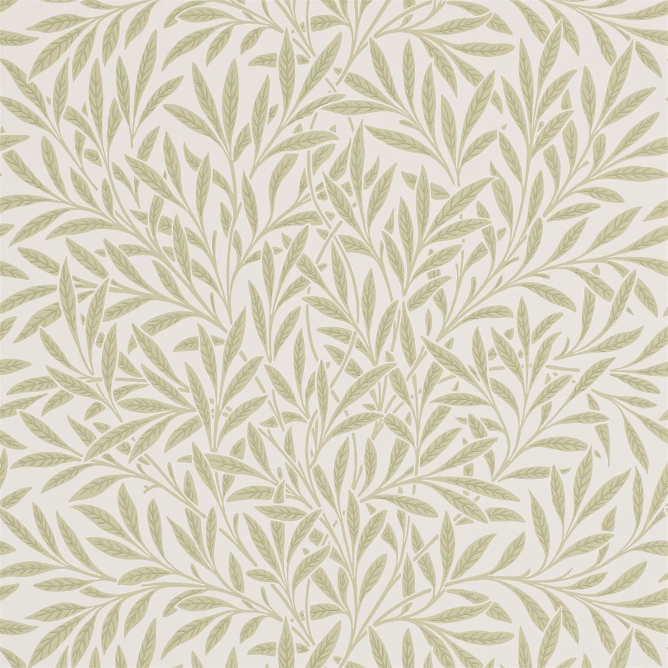 Muted olive leafy branches on a warm ivory ground in Willow Olive wallpaper