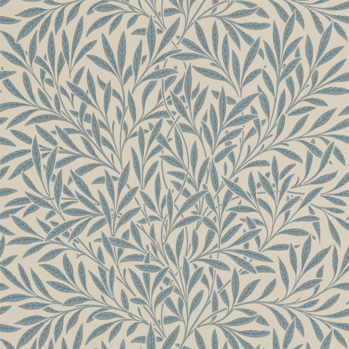 Muted slate-blue willow branches on a warm cream wallpaper ground