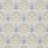 Soft gold and cream artichoke embroidery with blue-grey botanical accents