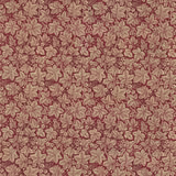 Dense botanical floral weave in deep wine red with thyme leaves and beige blossoms