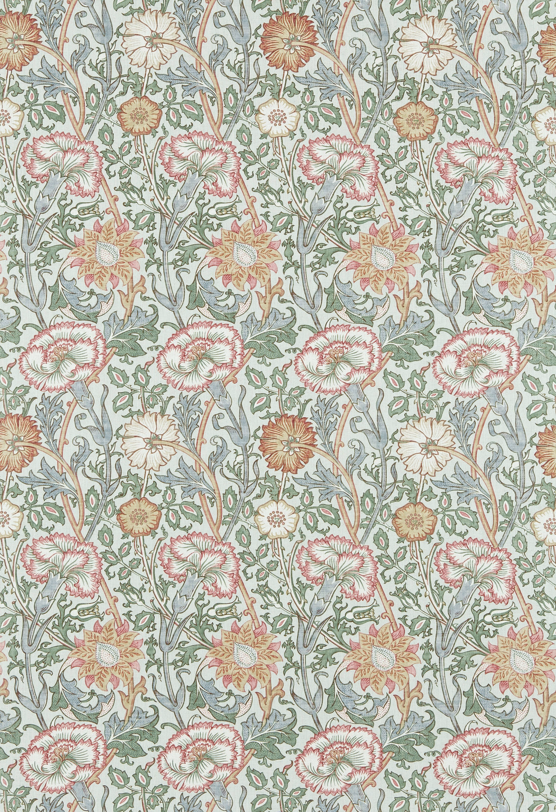 Eggshell floral textile with dusty rose blooms, sage leaves and muted ochre centres