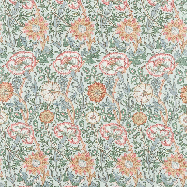 Eggshell floral textile with dusty rose blooms, sage leaves and muted ochre centres