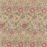 Cream floral fabric with rose and wine blooms, olive stems and intricate scrolling detail