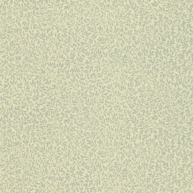 Pale sage-grey leafy branches trailing across a softly warm cream wallpaper ground