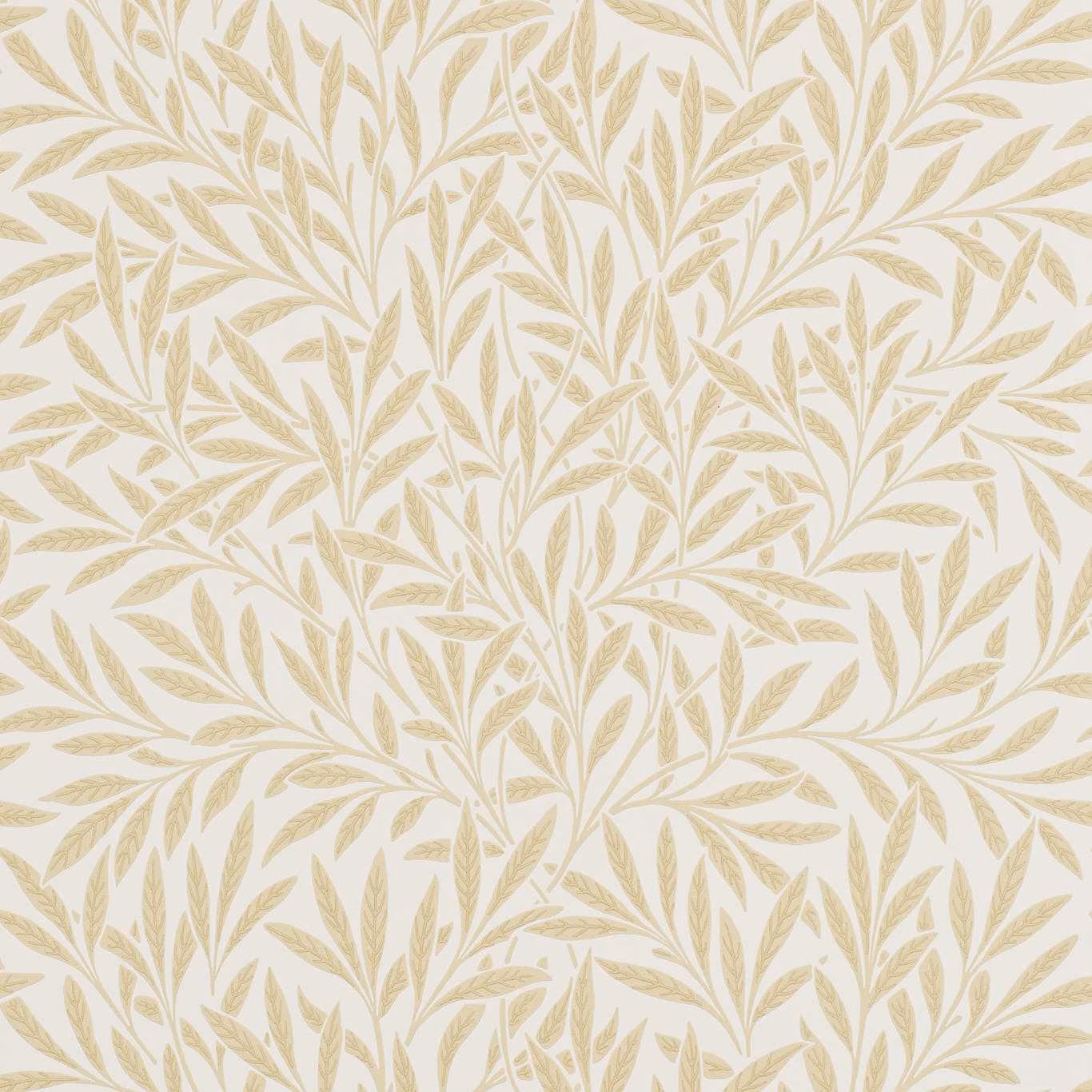 Ivory wallpaper with pale buff willow branches and fine, feathery leaf detail