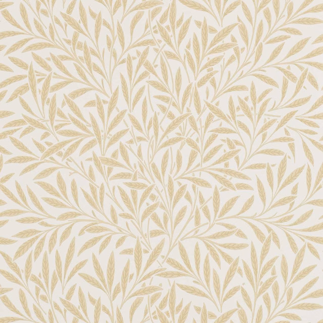 Ivory wallpaper with pale buff willow branches and fine, feathery leaf detail