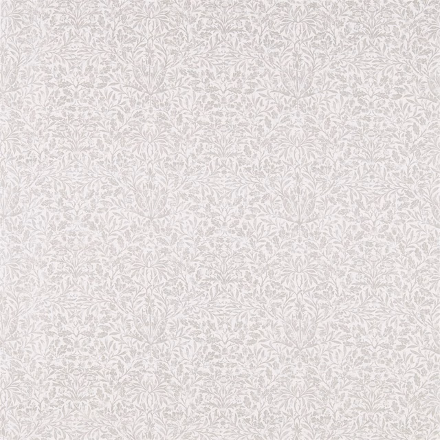 Pale dove-grey fabric with a dense, delicate leafy botanical repeat